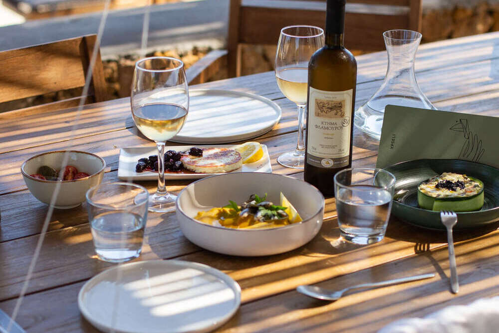 Table served for dinner with wine