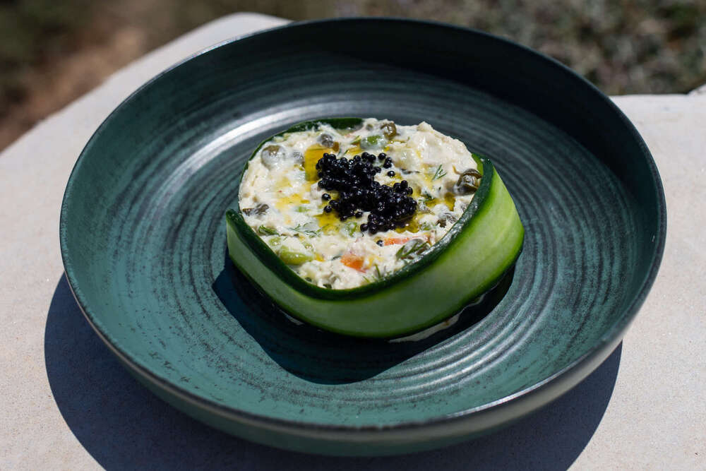 Elegant plated dish at Ypseli Restaurant